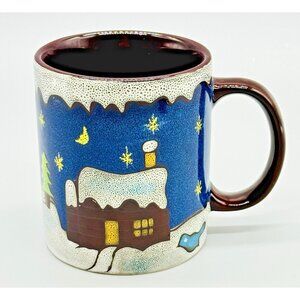 Boyds Bears Home Collection Coffee Mug Winter‎ Snow Moon Stars Bird Cabin 2004